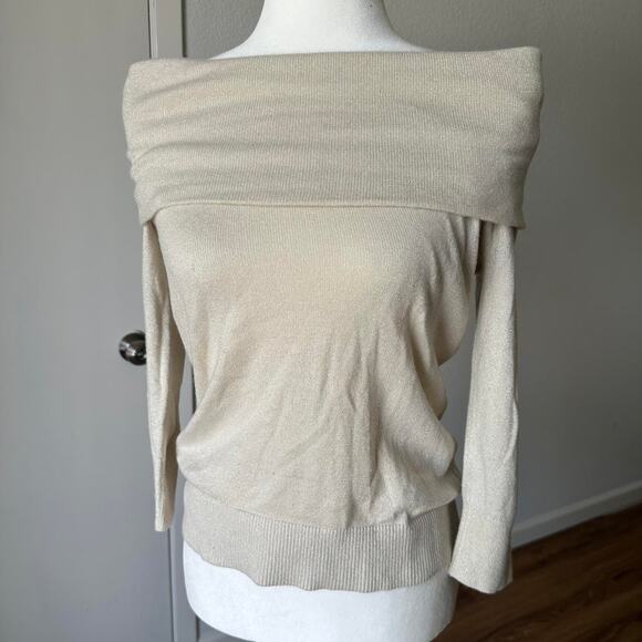 Banana Republic Cream W/ Gold Sparkle Off-The-Shoulder Sweater Woman’s Size M - Picture 1 of 8
